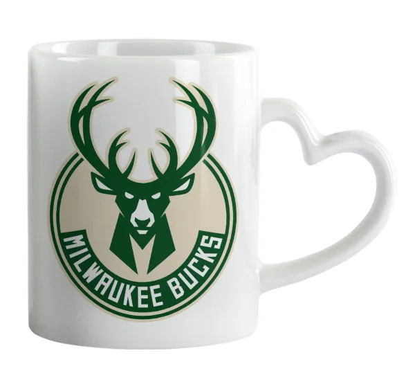 Milwaukee bucks — Κούπα καρδιά χερούλι λευκή, κεραμική, 330ml