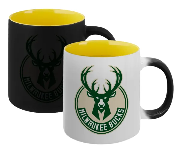 Milwaukee bucks — Κούπα Μαγική εσωτερικό κίτρινη, κεραμική 330ml που αλλάζει χρώμα με το ζεστό ρόφημα