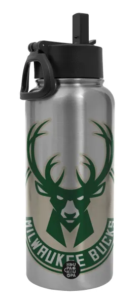 Milwaukee bucks — Metal mug thermo Silver with Straw and Spout Lid (Stainless steel), double wall, 950ml