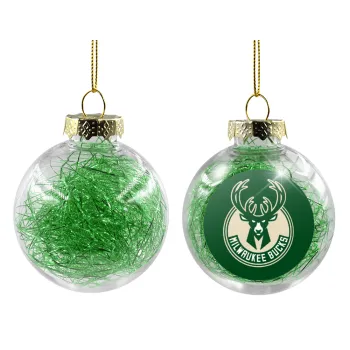 Milwaukee bucks, Transparent Christmas tree ball ornament with green filling 8cm