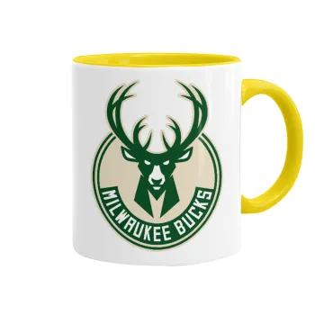 Milwaukee bucks, Κούπα χρωματιστή κίτρινη, κεραμική, 330ml