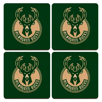 Milwaukee bucks, ΣΕΤ x4 Σουβέρ ξύλινα τετράγωνα plywood (9cm)