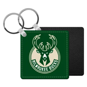 Milwaukee bucks, Μπρελόκ Δερματίνη, τετράγωνο ΜΑΥΡΟ (5x5cm)