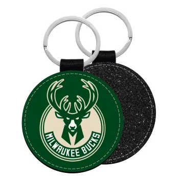 Milwaukee bucks, Μπρελόκ Δερματίνη, στρογγυλό ΜΑΥΡΟ (5cm)