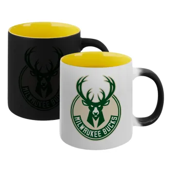 Milwaukee bucks, Κούπα Μαγική εσωτερικό κίτρινη, κεραμική 330ml που αλλάζει χρώμα με το ζεστό ρόφημα