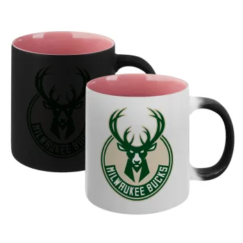 Milwaukee bucks, Κούπα Μαγική εσωτερικό ΡΟΖ, κεραμική 330ml που αλλάζει χρώμα με το ζεστό ρόφημα