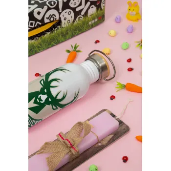 Milwaukee bucks, Πασχαλινή Λαμπάδα με παγούρι μεταλλικό (620ml, stainless steel) & κερί αρωματικό πλακέ (30cm) (ΡΟΖ)