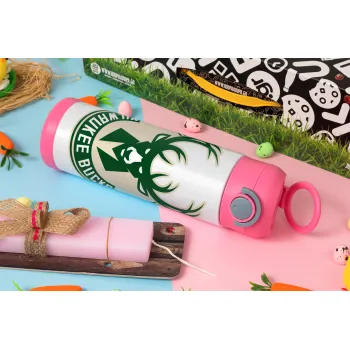 Milwaukee bucks, Easter candle, Childrens hot water bottle, stainless steel, with safety straw, PINK (500ml)