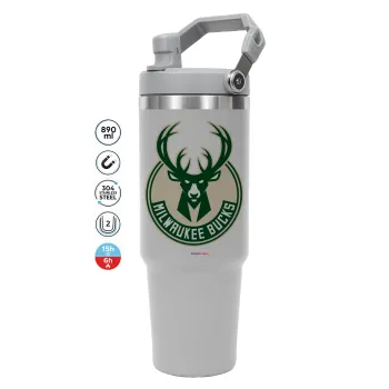 Milwaukee bucks, ΓΚΡΙ χρώματος Θερμός Ανοξείδωτο 890ml (30oz) με χερούλι