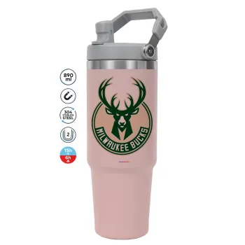 Milwaukee bucks, Pink color, 890ml (30oz) stainless Steel Tumbler with Handle