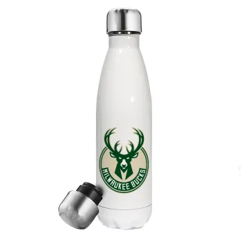 Milwaukee bucks, Metal mug thermos White (Stainless steel), double wall, 500ml