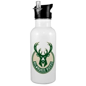 Milwaukee bucks, Παγούρι νερού Λευκό με καλαμάκι, ανοξείδωτο ατσάλι 600ml