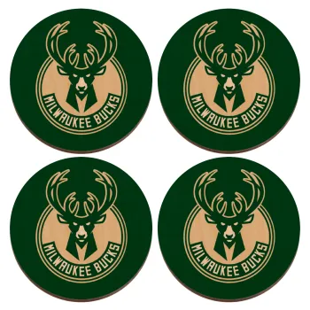 Milwaukee bucks, ΣΕΤ x4 Σουβέρ ξύλινα στρογγυλά plywood (9cm)