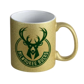 Milwaukee bucks, Κούπα Χρυσή Glitter που γυαλίζει, κεραμική, 330ml