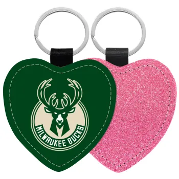 Milwaukee bucks, Μπρελόκ PU δερμάτινο glitter καρδιά ΡΟΖ