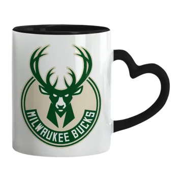 Milwaukee bucks, Mug heart black handle, ceramic, 330ml