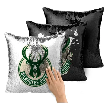 Milwaukee bucks, Μαξιλάρι καναπέ Μαγικό Μαύρο με πούλιες 40x40cm περιέχεται το γέμισμα