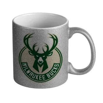 Milwaukee bucks, Κούπα Ασημένια Glitter που γυαλίζει, κεραμική, 330ml