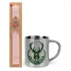 Easter Set, metallic thermal cup (300ml) & aromatic flat Easter candle (30cm) (PINK)