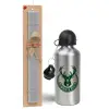Easter Set, metallic silver aluminum water bottle (500ml) & aromatic flat Easter candle (30cm) (GRAY)