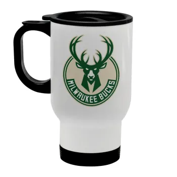 Milwaukee bucks, Κούπα ταξιδιού ανοξείδωτη με καπάκι, διπλού τοιχώματος (θερμό) λευκή 450ml