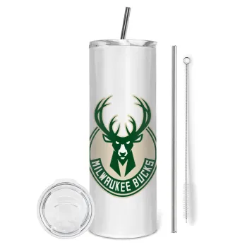 Milwaukee bucks, Tumbler stainless steel 600ml, with metal straw & cleaning brush