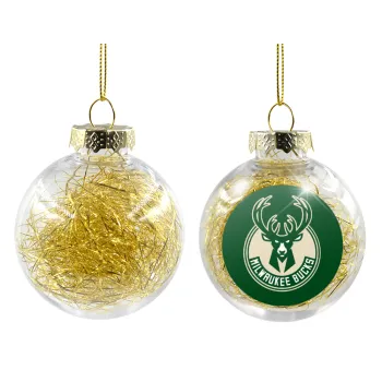 Milwaukee bucks, Transparent Christmas tree ball ornament with gold filling 8cm