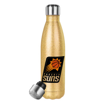 Phoenix Suns, Glitter gold stainless steel thermos bottle, double-walled, 500ml