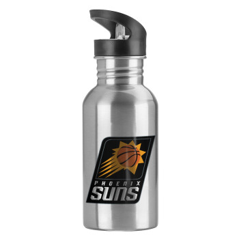 Phoenix Suns, Παγούρι νερού Ασημένιο με καλαμάκι, ανοξείδωτο ατσάλι 600ml