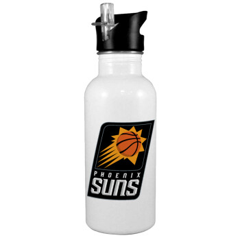 Phoenix Suns, White water bottle with straw, stainless steel 600ml