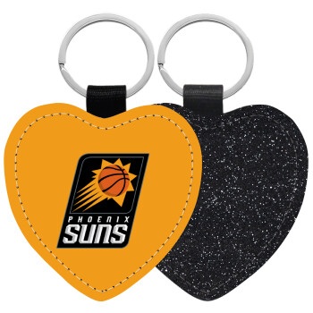 Phoenix Suns, Μπρελόκ PU δερμάτινο glitter καρδιά ΜΑΥΡΟ