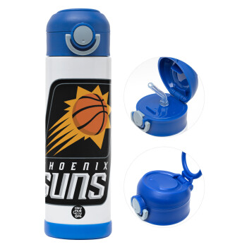 Phoenix Suns, Παιδικό παγούρι θερμό, ανοξείδωτο, με καλαμάκι ασφαλείας, ΜΠΛΕ (500ml)