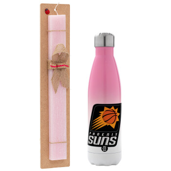 Phoenix Suns, Easter Set, Metallic pink/white (Stainless steel) thermos, double-walled, 500ml & aromatic flat Easter candle (30cm) (PINK)