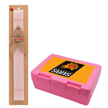 Phoenix Suns, Πασχαλινή Λαμπάδα με παιδικό δοχείο κολατσιού ΡΟΖ & κερί αρωματικό πλακέ (30cm) (ΡΟΖ)