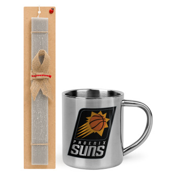 Phoenix Suns, Πασχαλινό Σετ, μεταλλική κούπα θερμό (300ml) & πασχαλινή λαμπάδα αρωματική πλακέ (30cm) (ΓΚΡΙ)