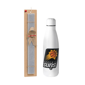 Phoenix Suns, Easter Set, metallic stainless thermos bottle (500ml) & scented flat Easter candle (30cm) (GRAY)