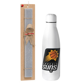 Phoenix Suns, Πασχαλινό Σετ, μεταλλικό παγούρι Inox (700ml) & πασχαλινή λαμπάδα αρωματική πλακέ (30cm) (ΓΚΡΙ)