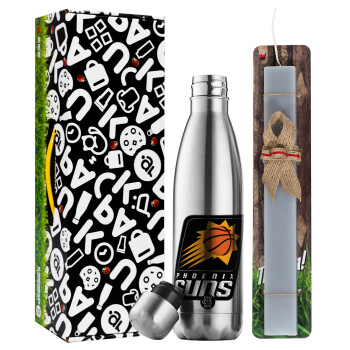 Phoenix Suns, Easter Set, metallic stainless thermos flask (500ml) & scented flat Easter candle (30cm) (GRAY)