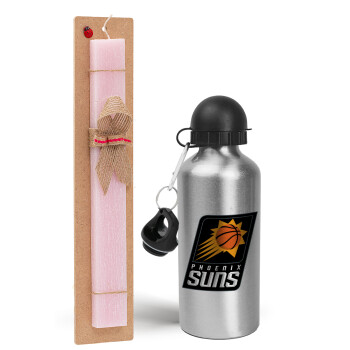 Phoenix Suns, Πασχαλινό Σετ, παγούρι μεταλλικό Ασημένιο αλουμινίου (500ml) & πασχαλινή λαμπάδα αρωματική πλακέ (30cm) (ΡΟΖ)