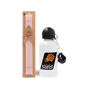 Phoenix Suns, Easter Set, metallic aluminum bottle (500ml) & aromatic flat Easter candle (30cm) (PINK)
