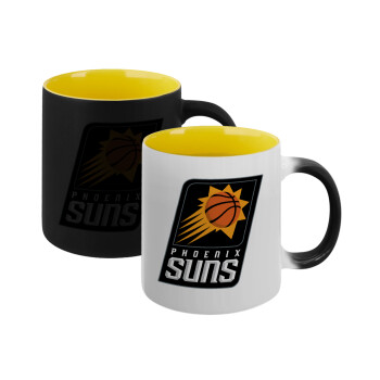 Phoenix Suns, Κούπα Μαγική εσωτερικό κίτρινη, κεραμική 330ml που αλλάζει χρώμα με το ζεστό ρόφημα (1 τεμάχιο)