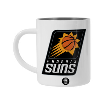 Phoenix Suns, Λευκή Ανοξείδωτη Μεταλλική Κούπα 450ml - Διπλού Τοιχώματος 
