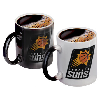 Phoenix Suns, Color changing magic Mug, ceramic, 330ml when adding hot liquid inside, the black colour desappears (1 pcs)