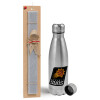 Easter Set, metallic Inox water bottle (750ml) & aromatic flat Easter candle (30cm) (GRAY)