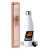 Easter Set, metallic stainless steel water bottle (750ml) & scented flat Easter candle (30cm) (PINK)