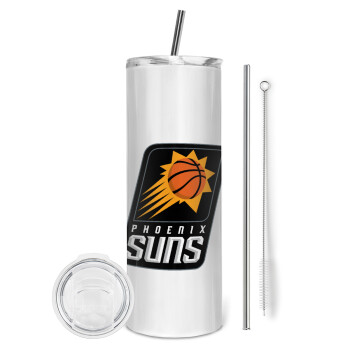 Phoenix Suns, Tumbler ποτήρι θερμό από ανοξείδωτο ατσάλι 600ml, με μεταλλικό καλαμάκι & βούρτσα καθαρισμού