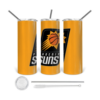 Phoenix Suns, Tumbler ποτήρι θερμό από ανοξείδωτο ατσάλι 600ml, με μεταλλικό καλαμάκι & βούρτσα καθαρισμού