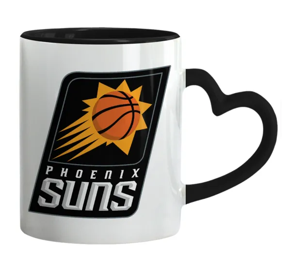 Phoenix Suns — Κούπα καρδιά χερούλι μαύρη, κεραμική, 330ml