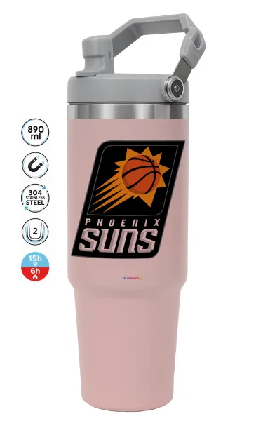 Phoenix Suns — ΡΟΖ Travel Tumbler Θερμός με χερούλι και καλαμάκι 890ml