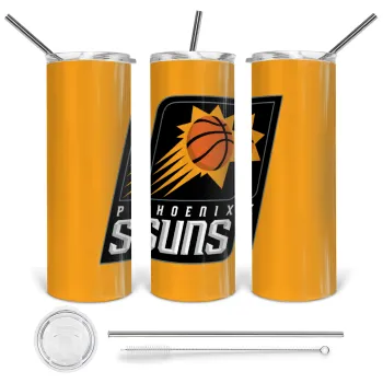 Phoenix Suns, Tumbler ποτήρι θερμό από ανοξείδωτο ατσάλι 600ml, με μεταλλικό καλαμάκι & βούρτσα καθαρισμού